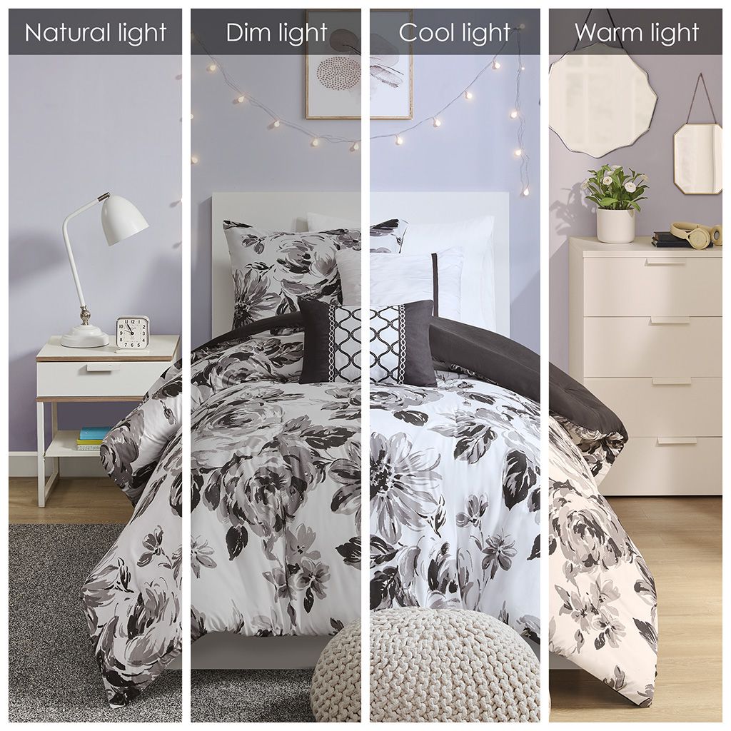 Black and White Floral Twin Comforter Set