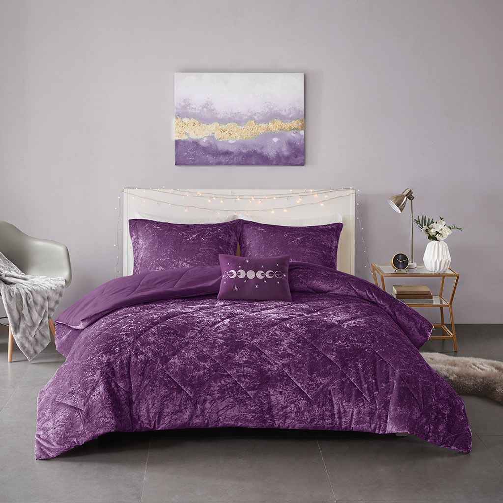 Purple Crushed-Texture Comforter Set with Accent Pillow