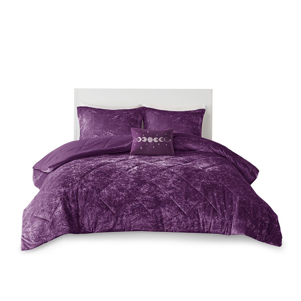Purple Crushed-Texture Comforter Set with Accent Pillow
