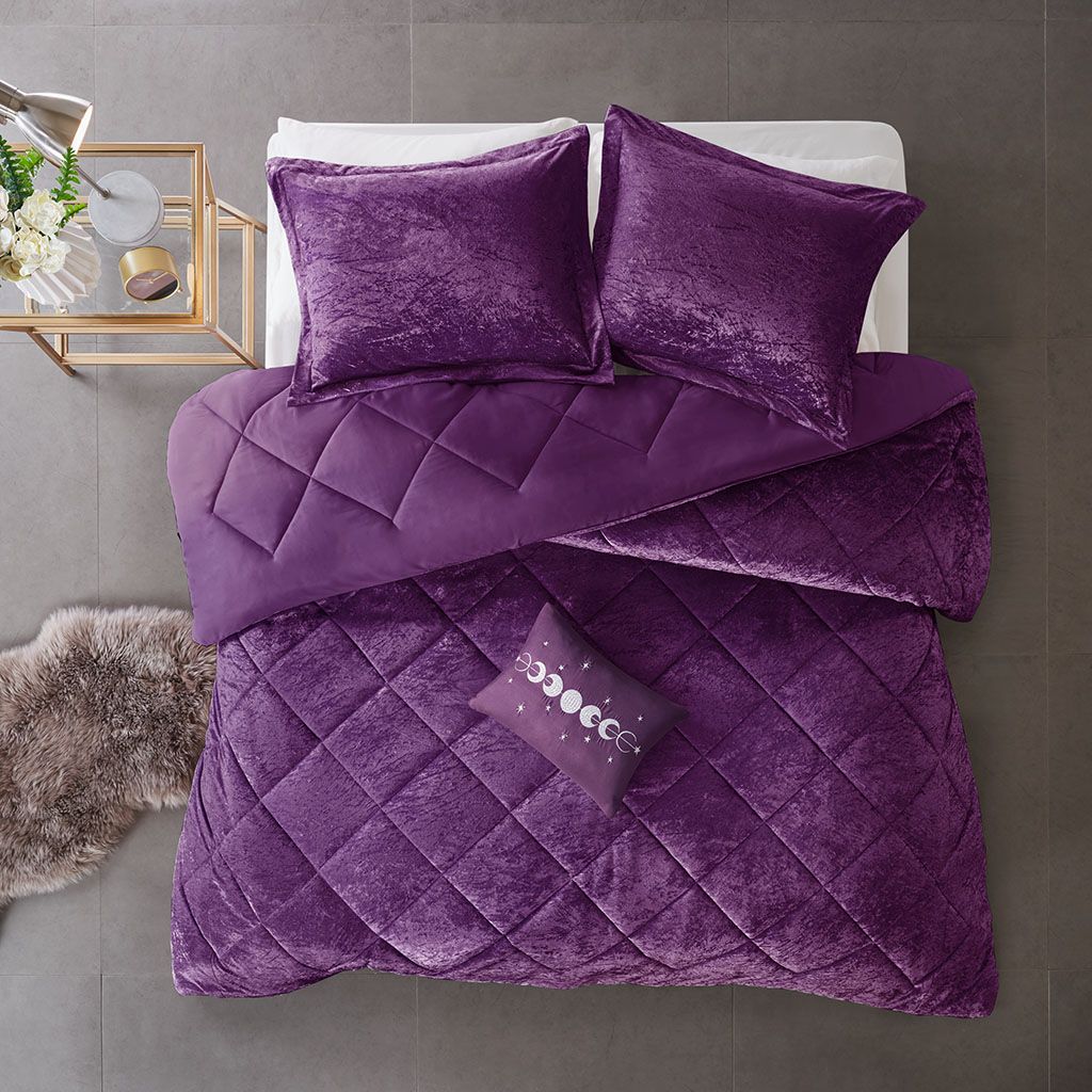 Purple Crushed-Texture Comforter Set with Accent Pillow