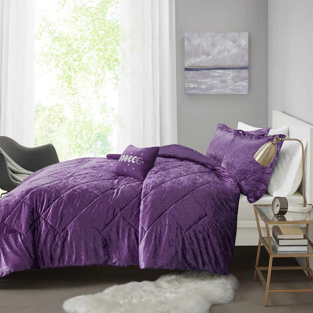 Purple Crushed-Texture Comforter Set with Accent Pillow
