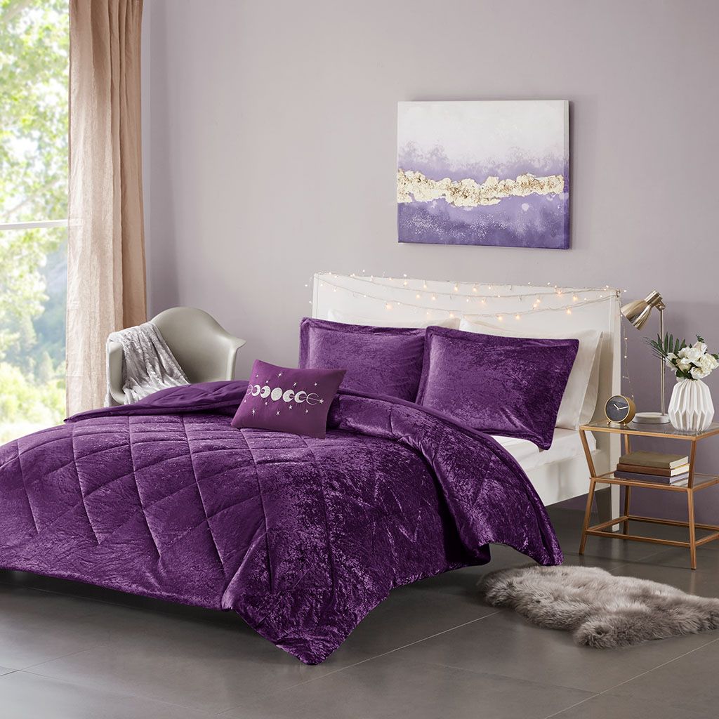 Purple Crushed-Texture Comforter Set with Accent Pillow