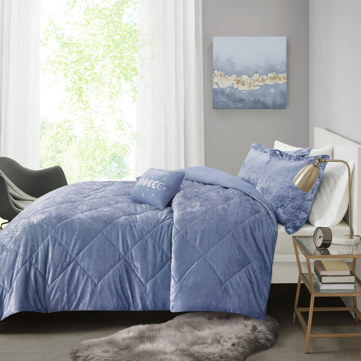 Periwinkle Diamond-Quilted Duvet Cover Set