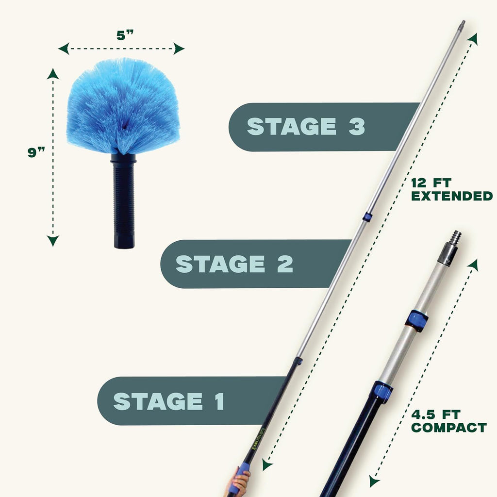 Twist-On Cobweb Duster with Soft Bristles for Indoor & Outdoor Use