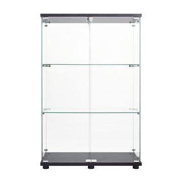 Black Two-Door Display Cabinet with Three Shelves