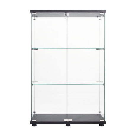 Black Two-Door Display Cabinet with Three Shelves