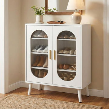 Modern Illuminated Shoe Cabinet with USB LED Strip and Adjustable Shelves