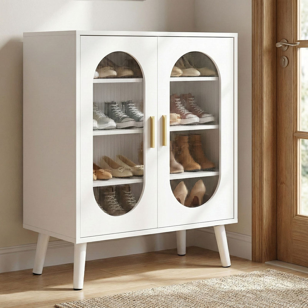 Modern Illuminated Shoe Cabinet with USB LED Strip and Adjustable Shelves
