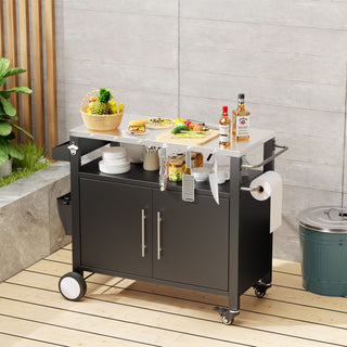 Two-Door Outdoor Grill Cart with Stainless Steel Tabletop and Storage