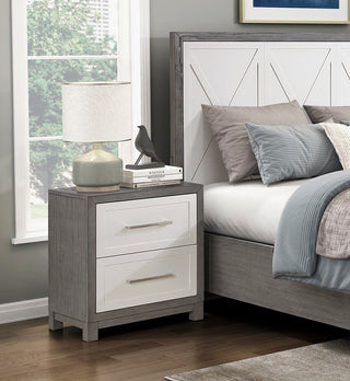 Two Drawers Nightstand in Ivory and Gray Finish with Dovetail Drawers