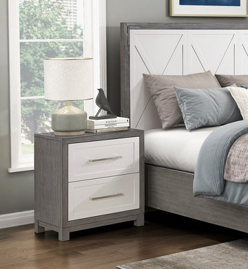 Two Drawers Nightstand in Ivory and Gray Finish with Dovetail Drawers