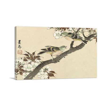 Two Green Birds On Blossom Branch 1892
