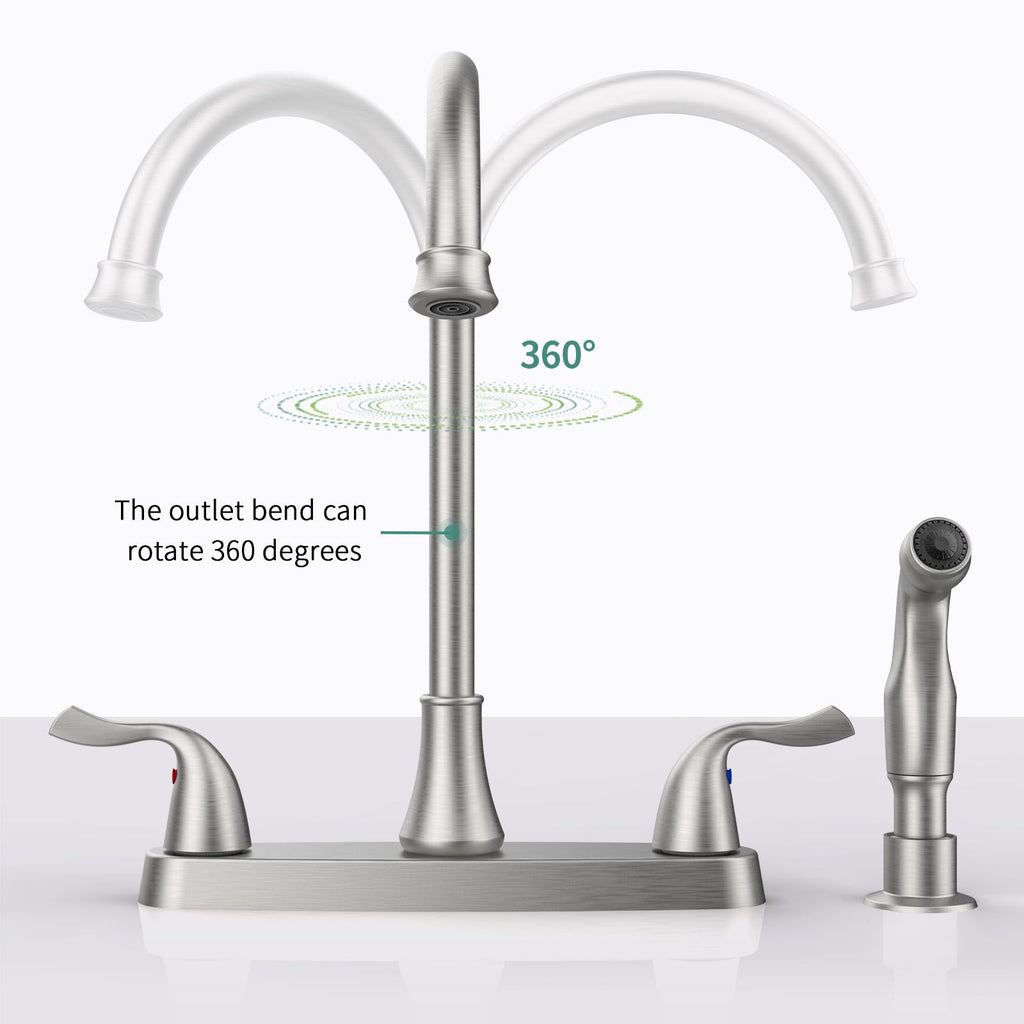 Two-Handle Kitchen Faucet with Pull-Out Side Sprayer and 360-Degree Swivel Spout