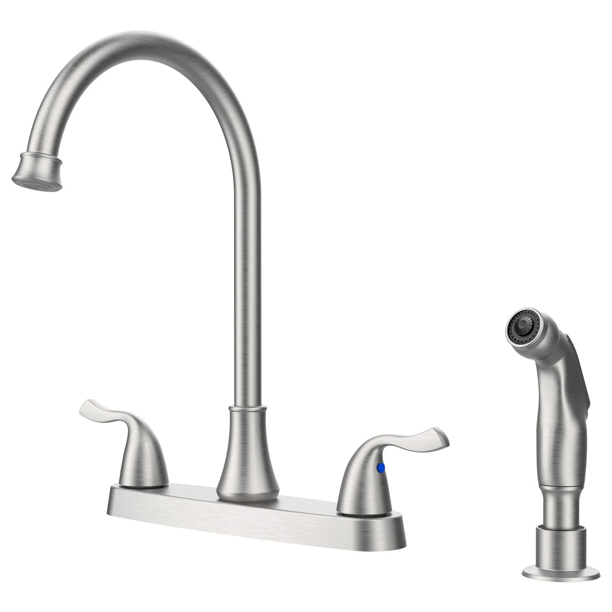 Two-Handle Kitchen Faucet with Pull-Out Side Sprayer and 360-Degree Swivel Spout