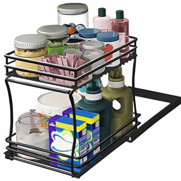 Two-Tier Pull-Out Organizer for Under-Sink Kitchen and Bathroom Cabinets