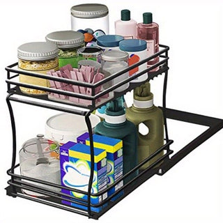 Two-Tier Pull-Out Organizer for Under-Sink Kitchen and Bathroom Cabinets