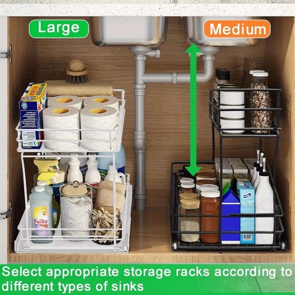 Two-Tier Pull-Out Organizer for Under-Sink Kitchen and Bathroom Cabinets