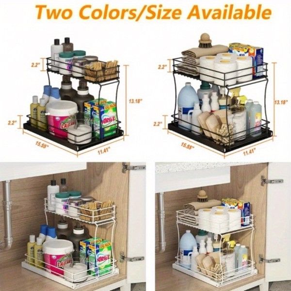 Two-Tier Pull-Out Organizer for Under-Sink Kitchen and Bathroom Cabinets