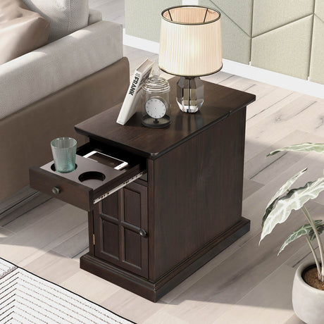 Vintage Chairside End Table with Power and Storage
