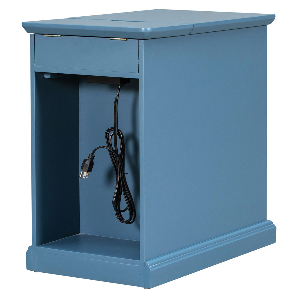 Antique Navy Chairside Table with Power and Hidden Storage