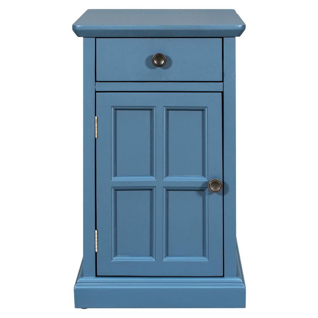 Antique Navy Chairside Table with Power and Hidden Storage