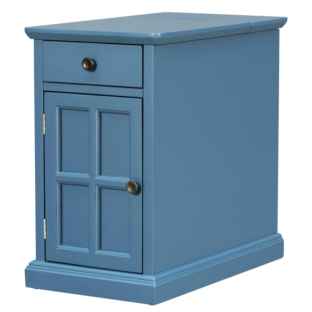 Antique Navy Chairside Table with Power and Hidden Storage