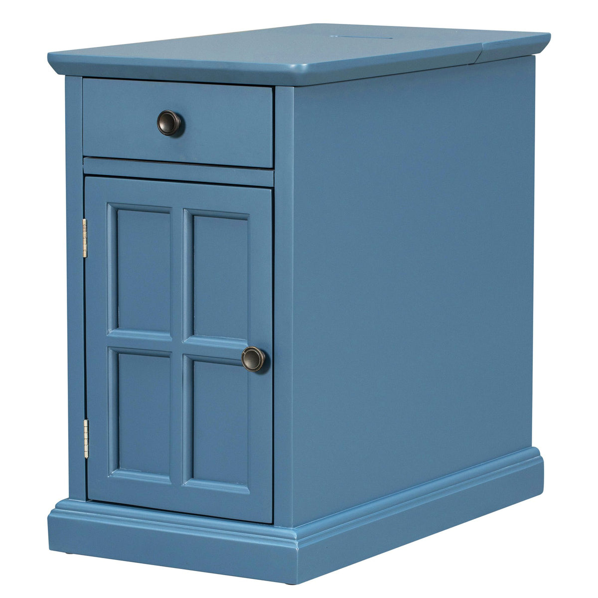 Antique Navy Chairside Table with Power and Hidden Storage