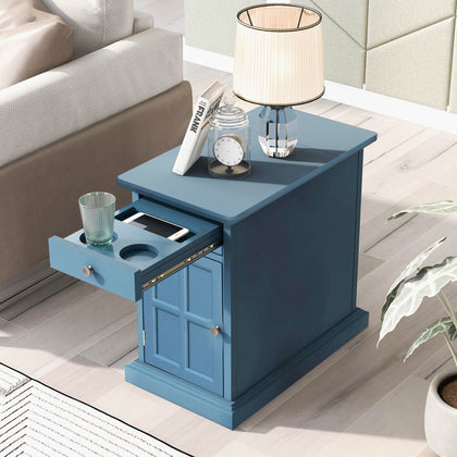 Antique Navy Chairside Table with Power and Hidden Storage