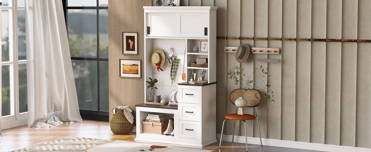 Modern Hall Tree with Bench and Layered Storage