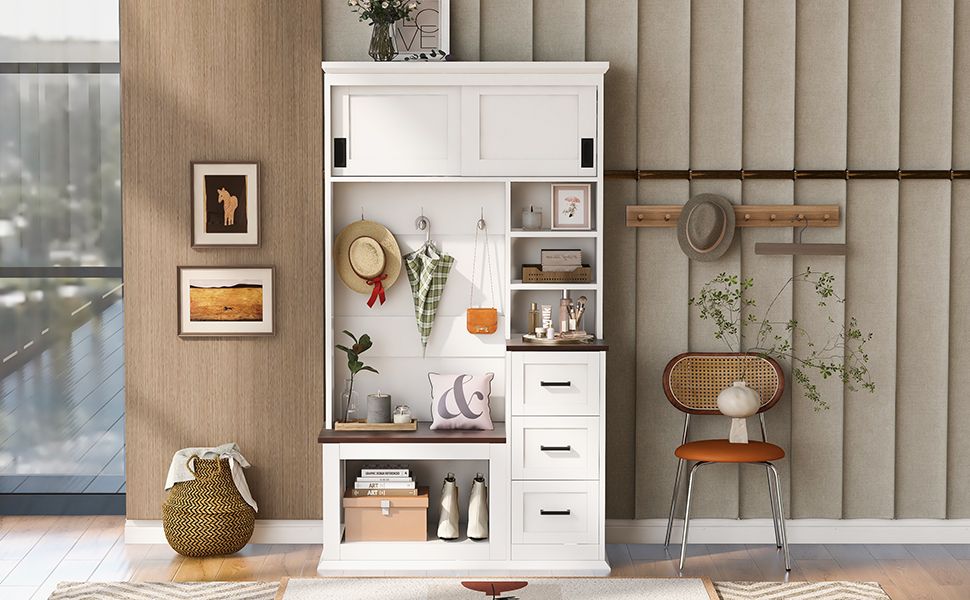 Modern Hall Tree with Bench and Layered Storage