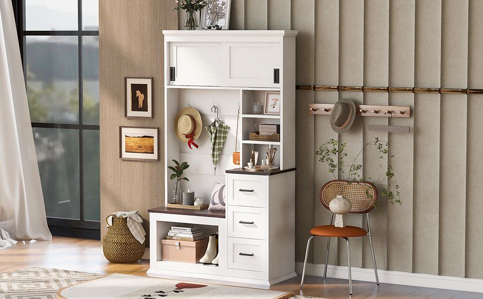 Modern Hall Tree with Bench and Layered Storage