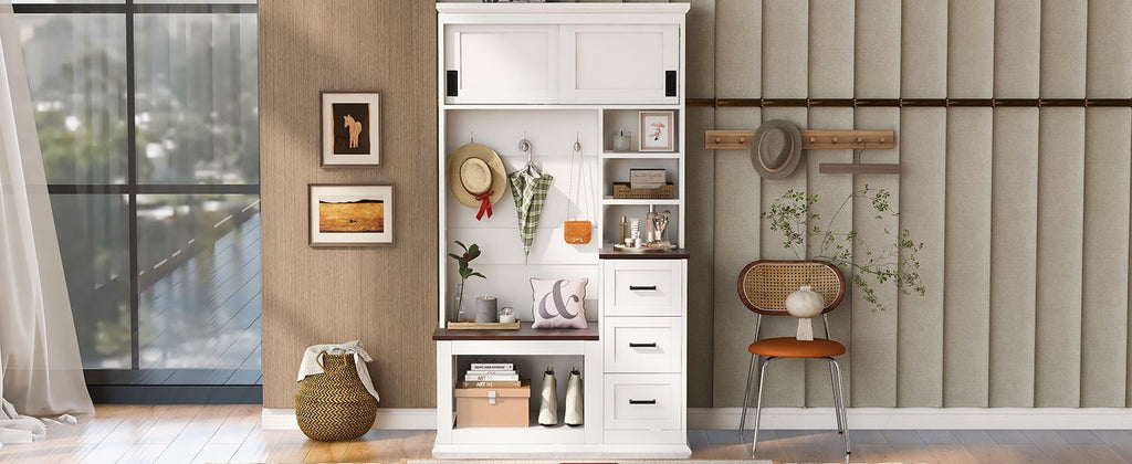 Modern Hall Tree with Bench and Layered Storage
