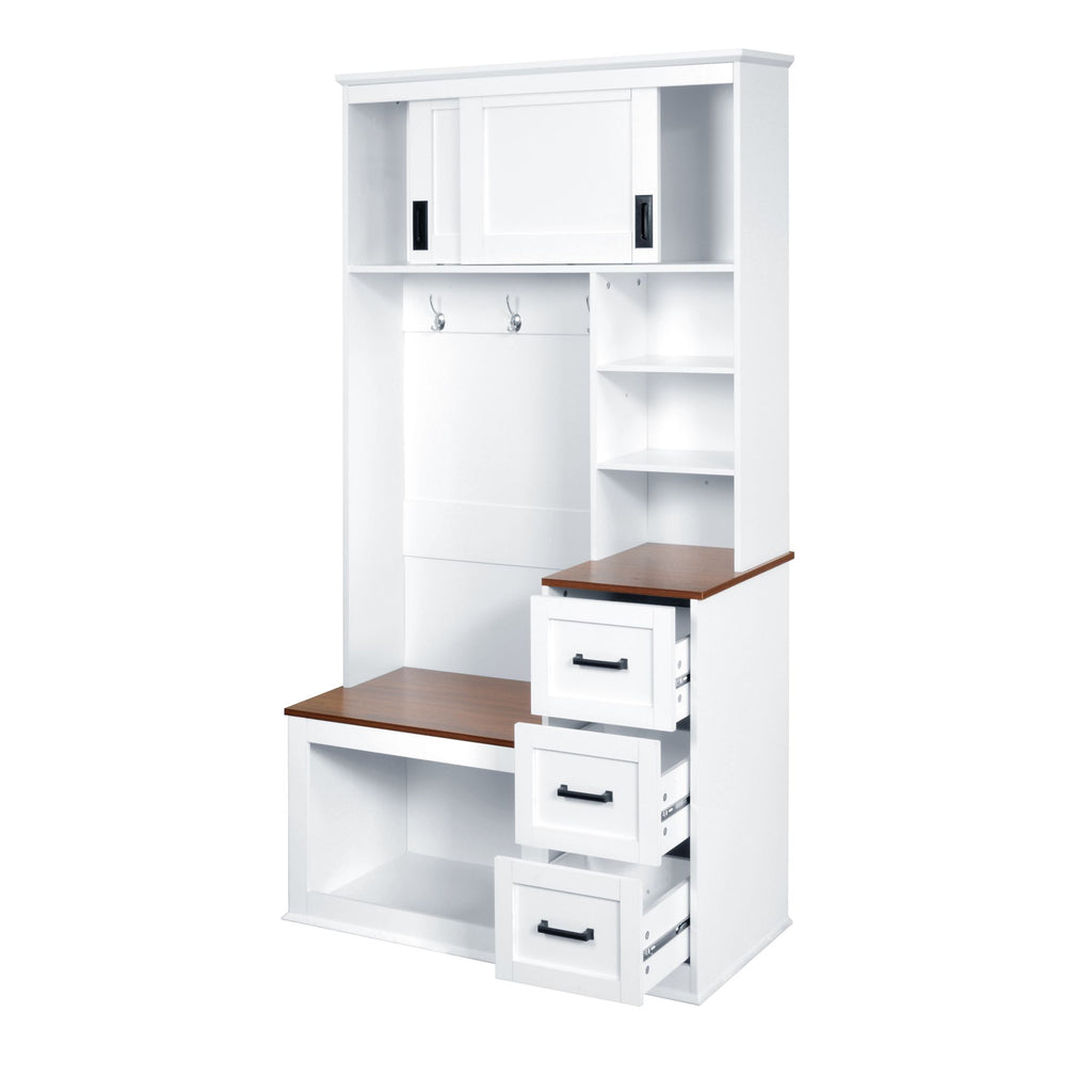 Modern Hall Tree with Bench and Layered Storage