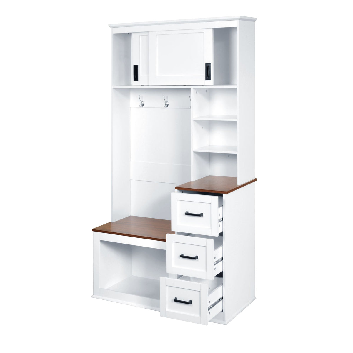 Modern Hall Tree with Bench and Layered Storage