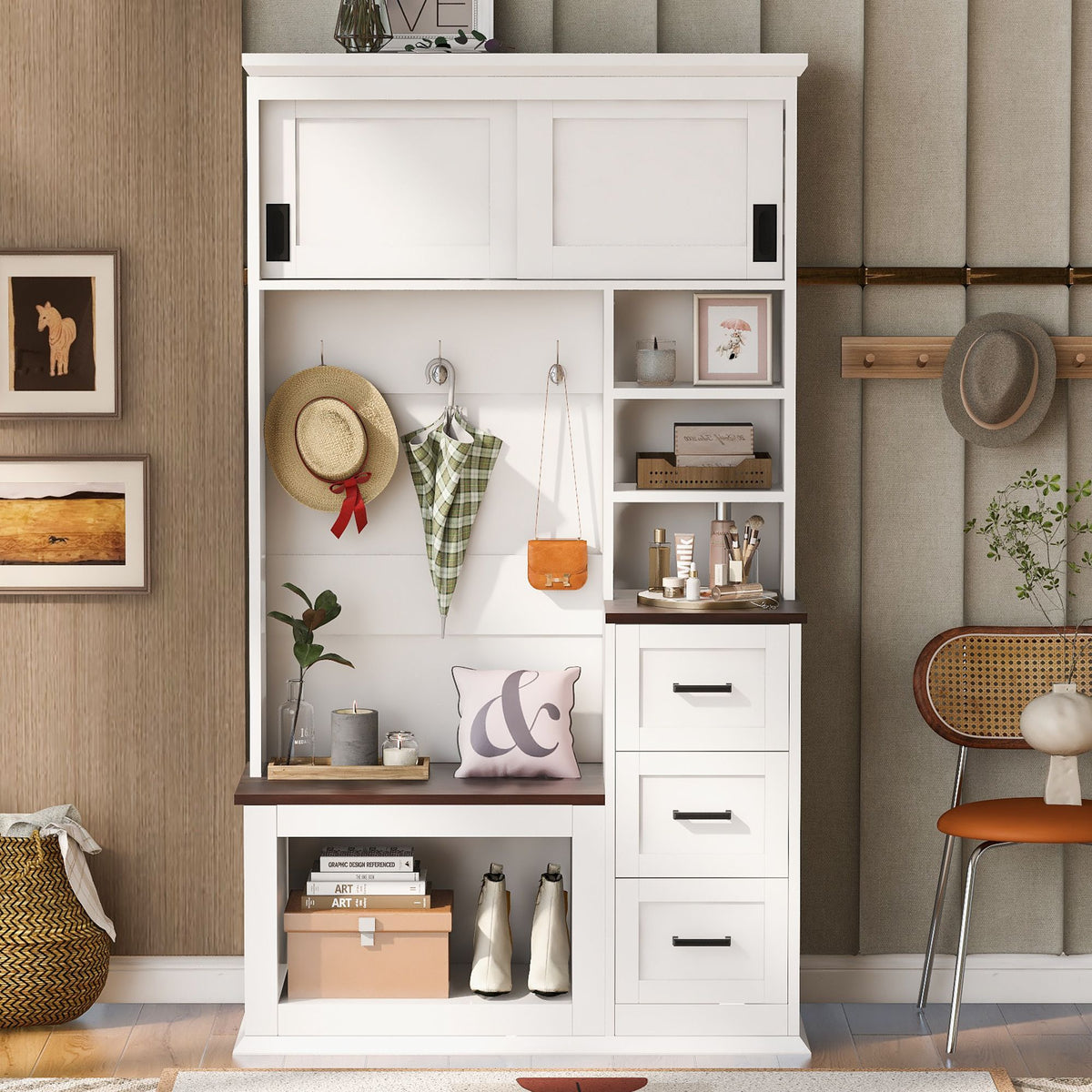 Modern Hall Tree with Bench and Layered Storage