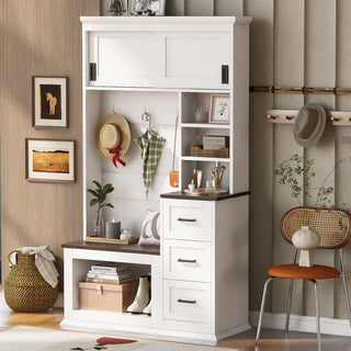 Modern Hall Tree with Bench and Layered Storage