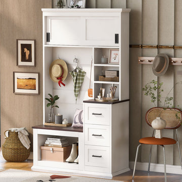 Modern Hall Tree with Bench and Layered Storage