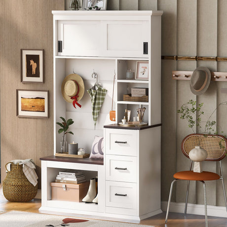 Modern Hall Tree with Bench and Layered Storage