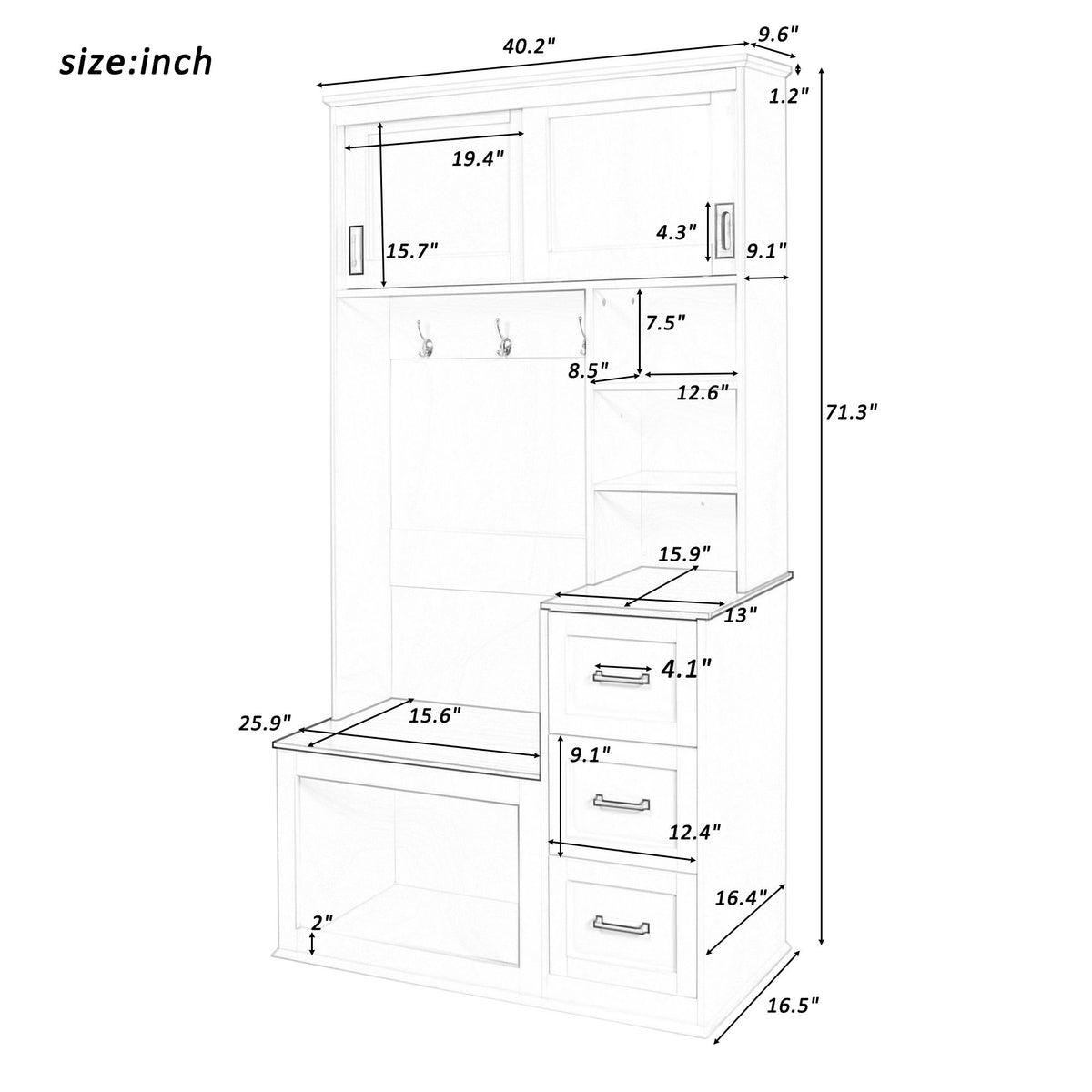 Modern Hall Tree with Bench and Layered Storage