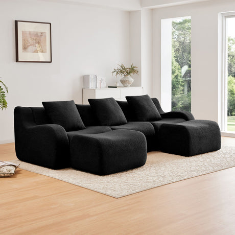 Modular U-Shaped Teddy Fabric Sofa - No Assembly Needed