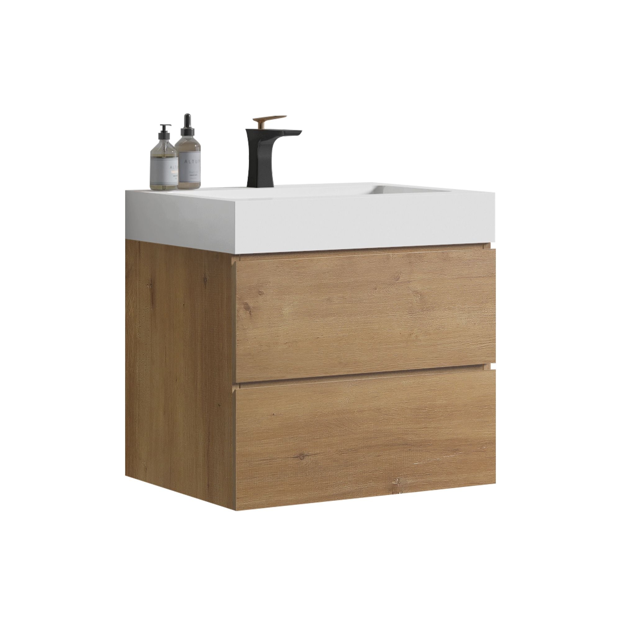 Natural Oak Bathroom Vanity with Soft-Closing Drawers