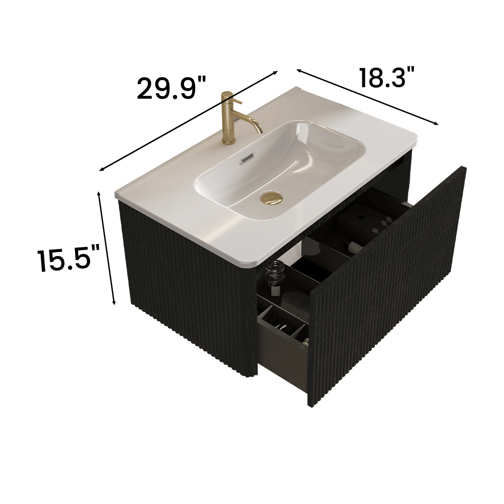 Etna Floating Bathroom Vanity with Integrated White Sink