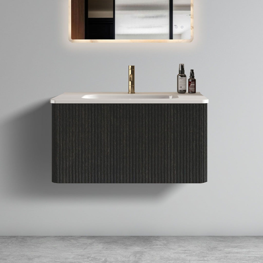 Etna Floating Bathroom Vanity with Integrated White Sink
