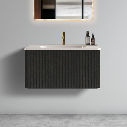 Etna Floating Bathroom Vanity with Integrated White Sink