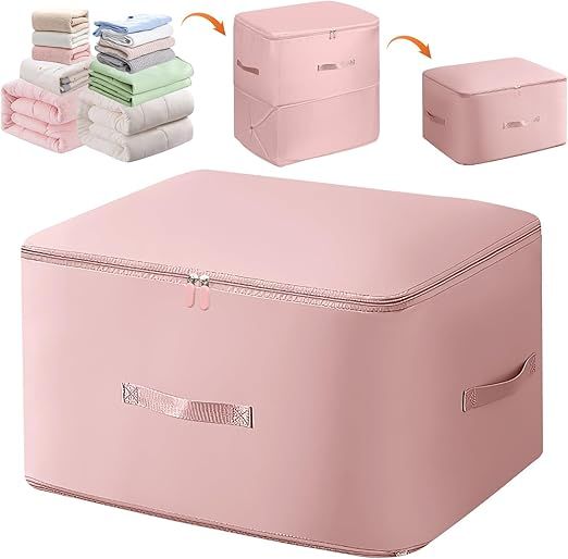 Pink Self-Compression Storage Bag for Comforters and Blankets