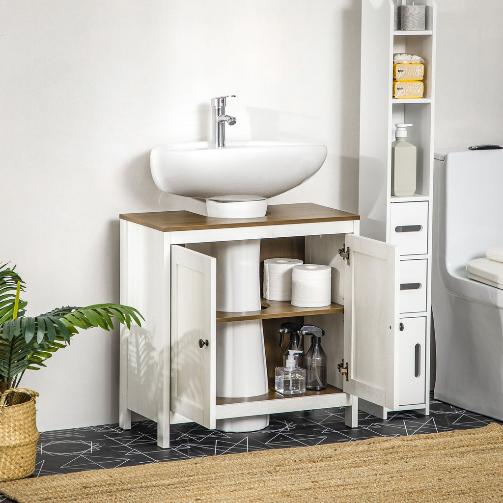 Under Sink Bathroom Storage Cabinet with Adjustable Shelf – Antique White
