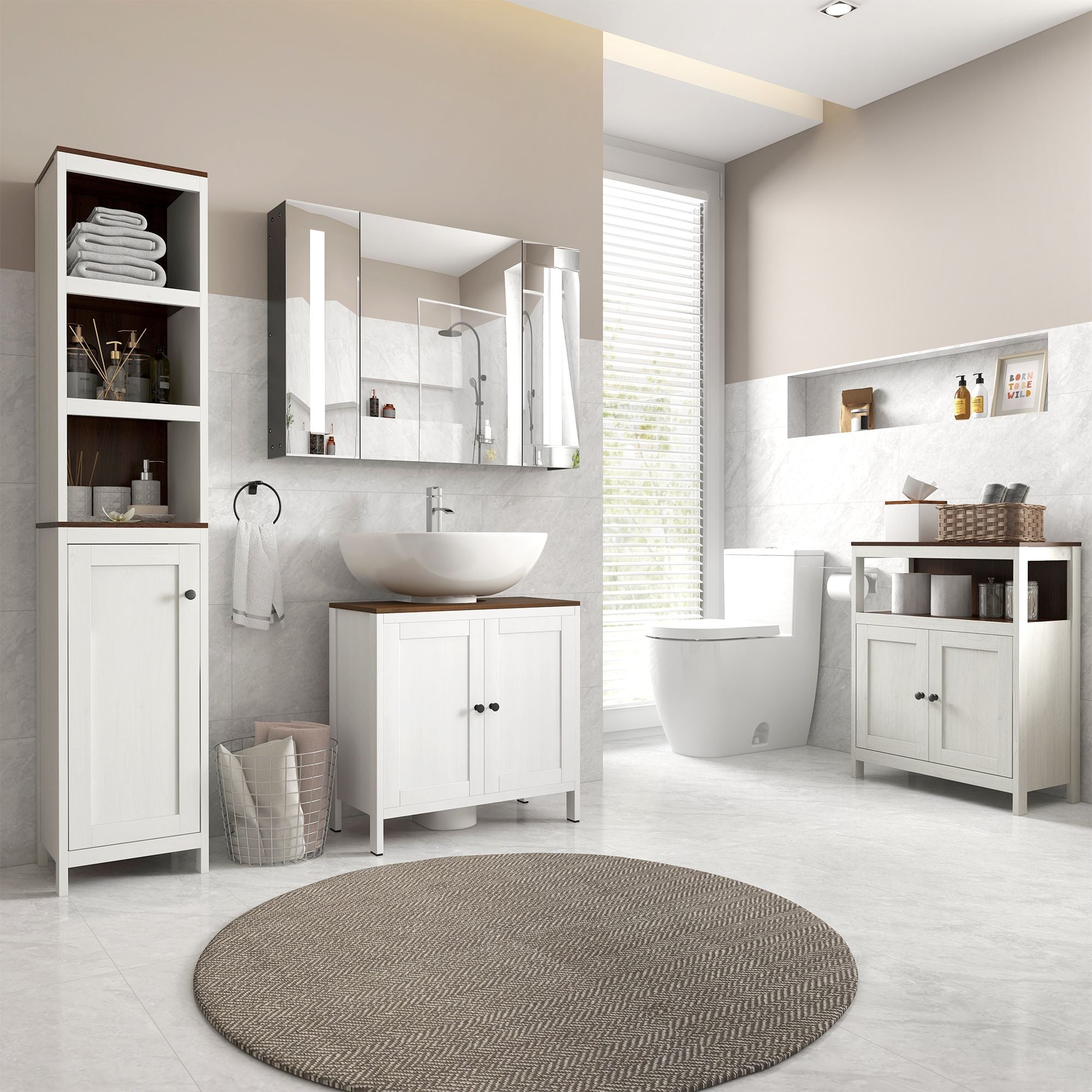 Under Sink Bathroom Storage Cabinet with Adjustable Shelf – Antique White