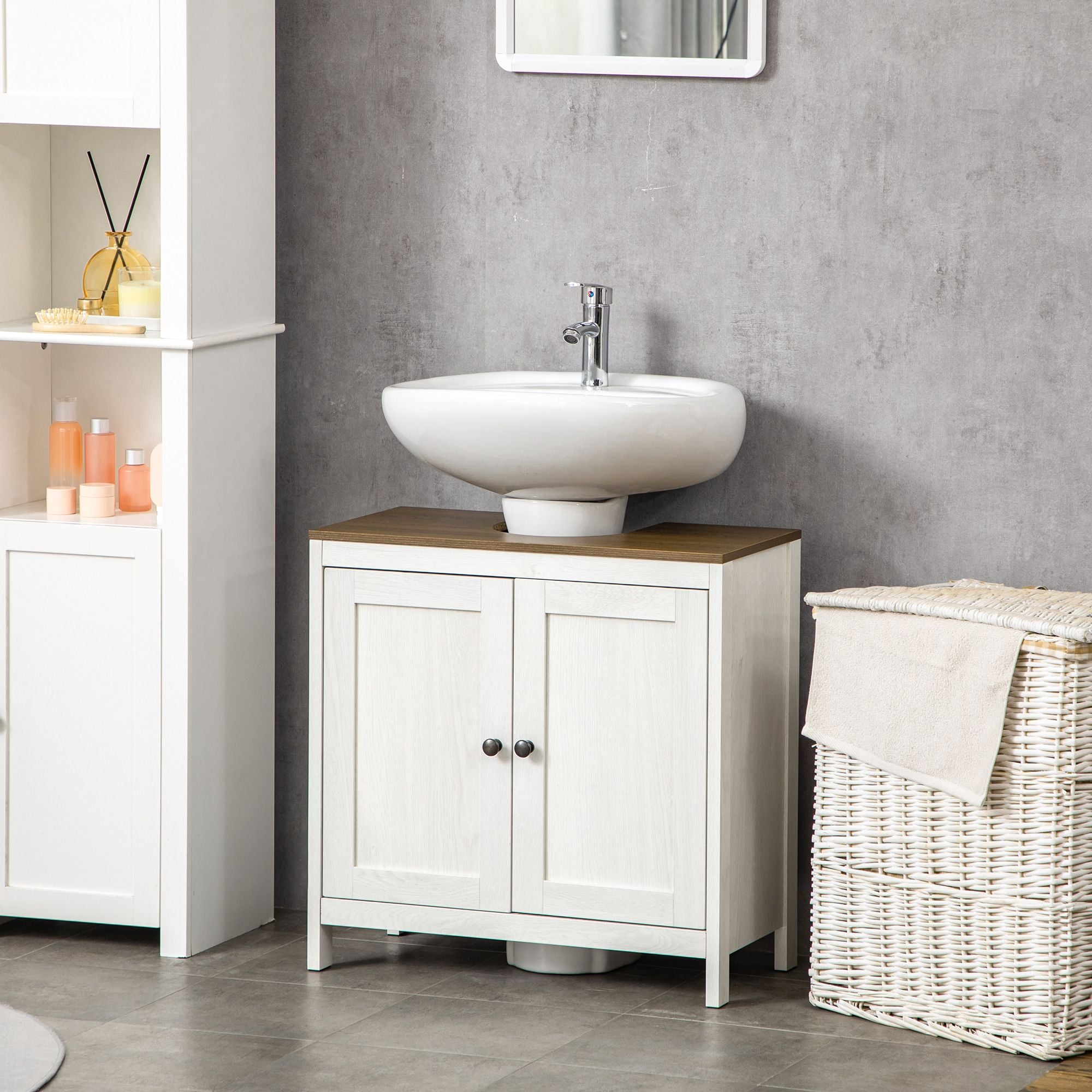 Under Sink Bathroom Storage Cabinet with Adjustable Shelf – Antique White