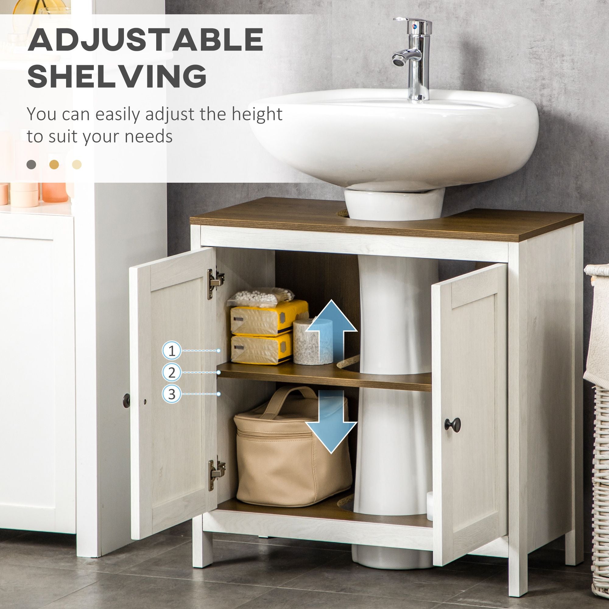Under Sink Bathroom Storage Cabinet with Adjustable Shelf – Antique White