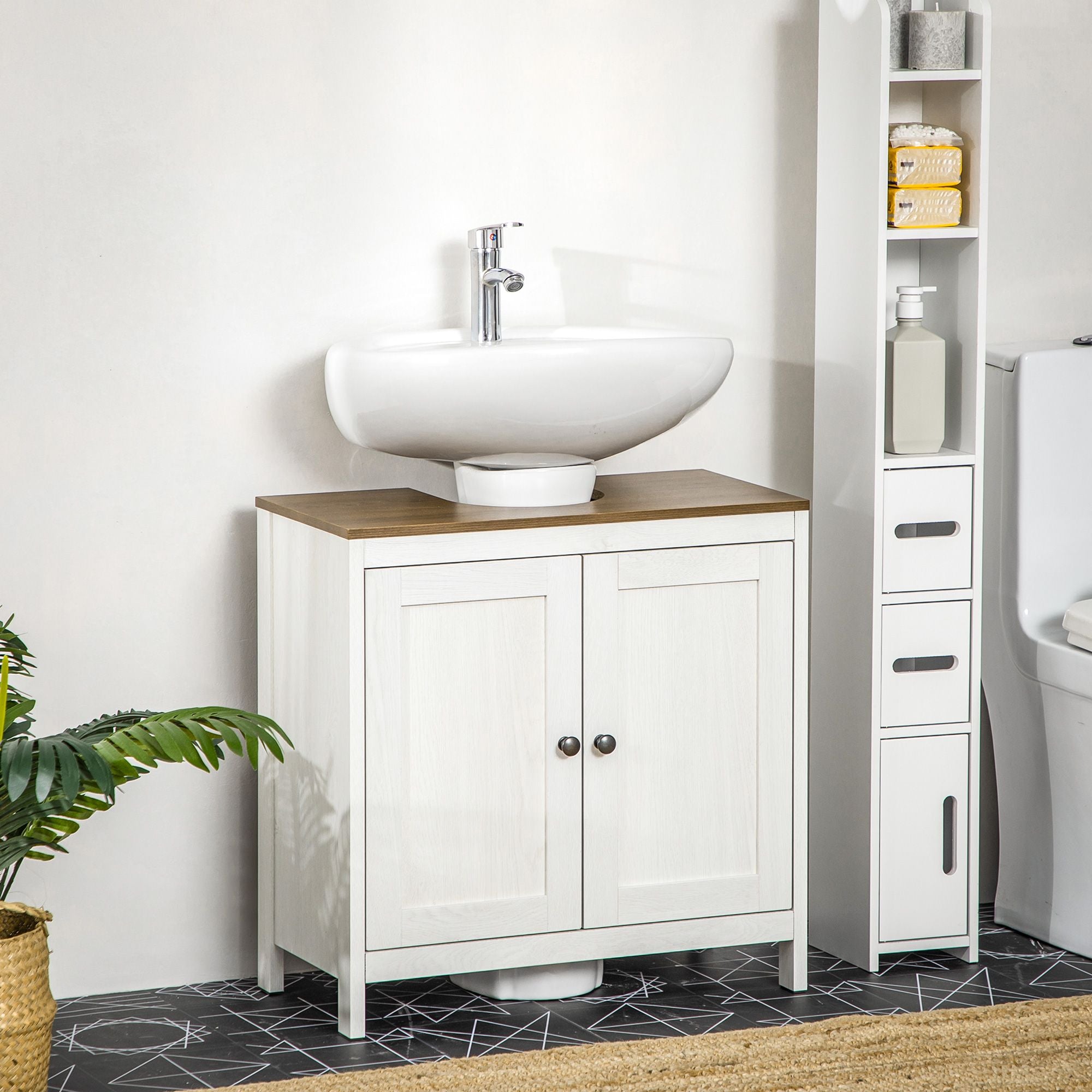Under Sink Bathroom Storage Cabinet with Adjustable Shelf – Antique White